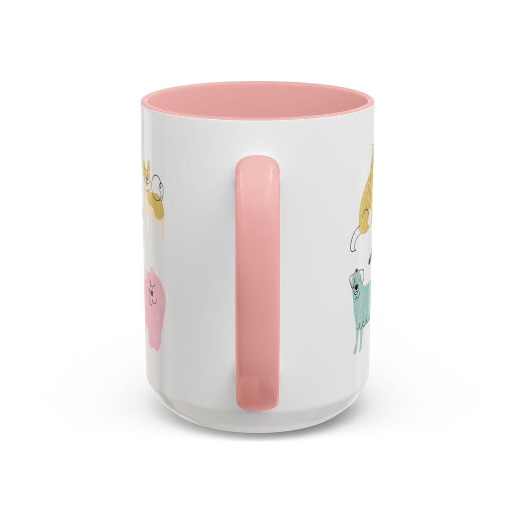 Dog Pattern Accent Coffee Mug — Cute Colorful Dog Breed Illustration (11/15 oz)