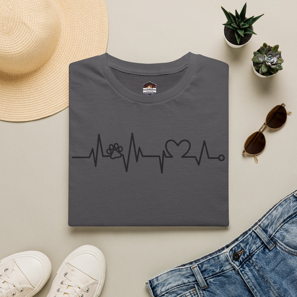Heartbeat Paw & Heart T-Shirt — Pet Lover EKG Tee