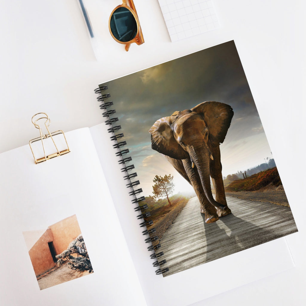 Elephant Walk Spiral Notebook — Ruled Journal with Majestic Elephant Cover
