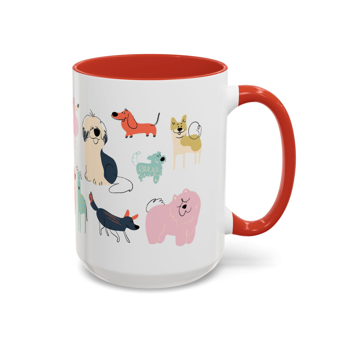 Dog Pattern Accent Coffee Mug — Cute Colorful Dog Breed Illustration (11/15 oz)