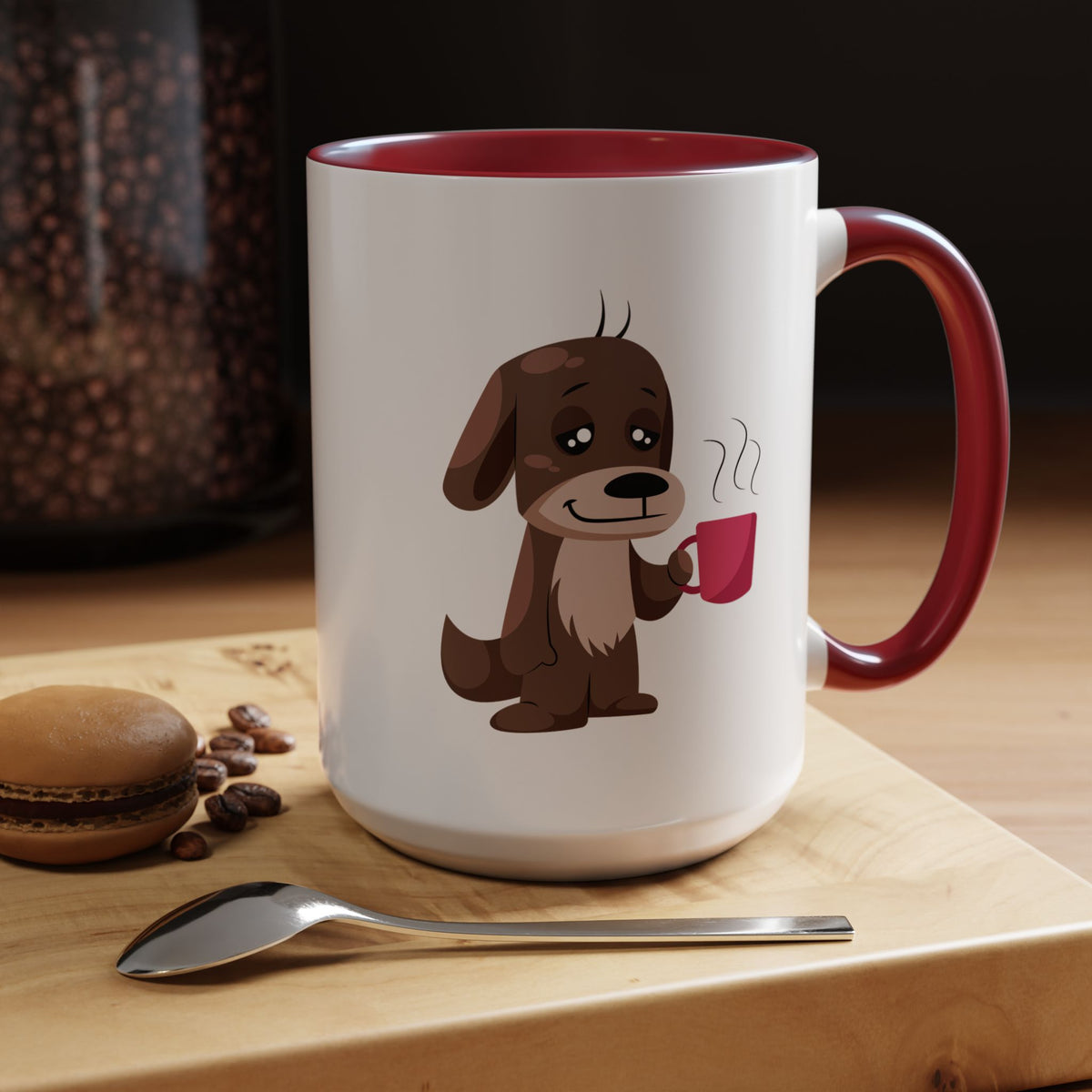 Cute Coffee Dog Mug — Adorable Puppy Holding Coffee Accent Mug (11/15 oz)
