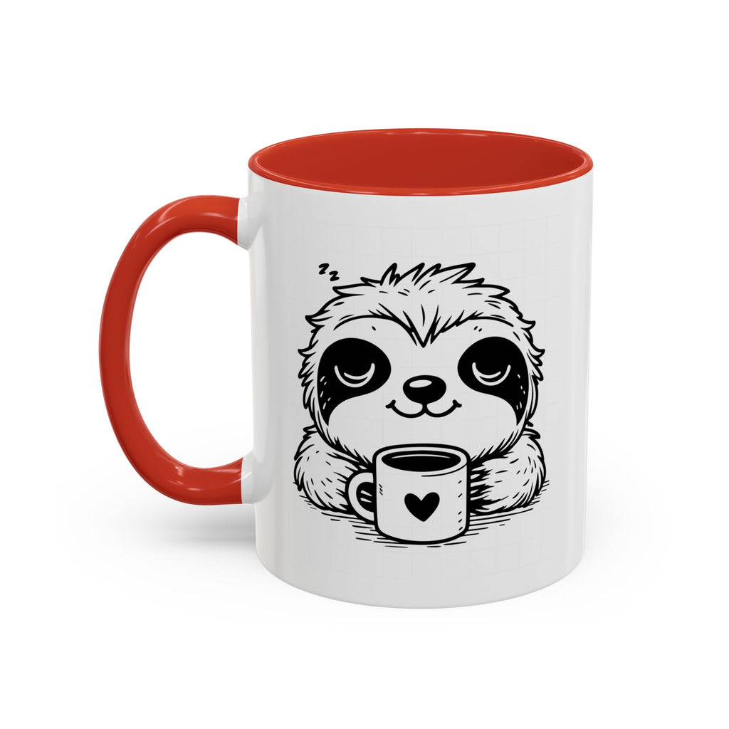 Cute Sloth Coffee Mug (Accent, 11/15oz) — Adorable Cartoon Sloth Holding Coffee Cup