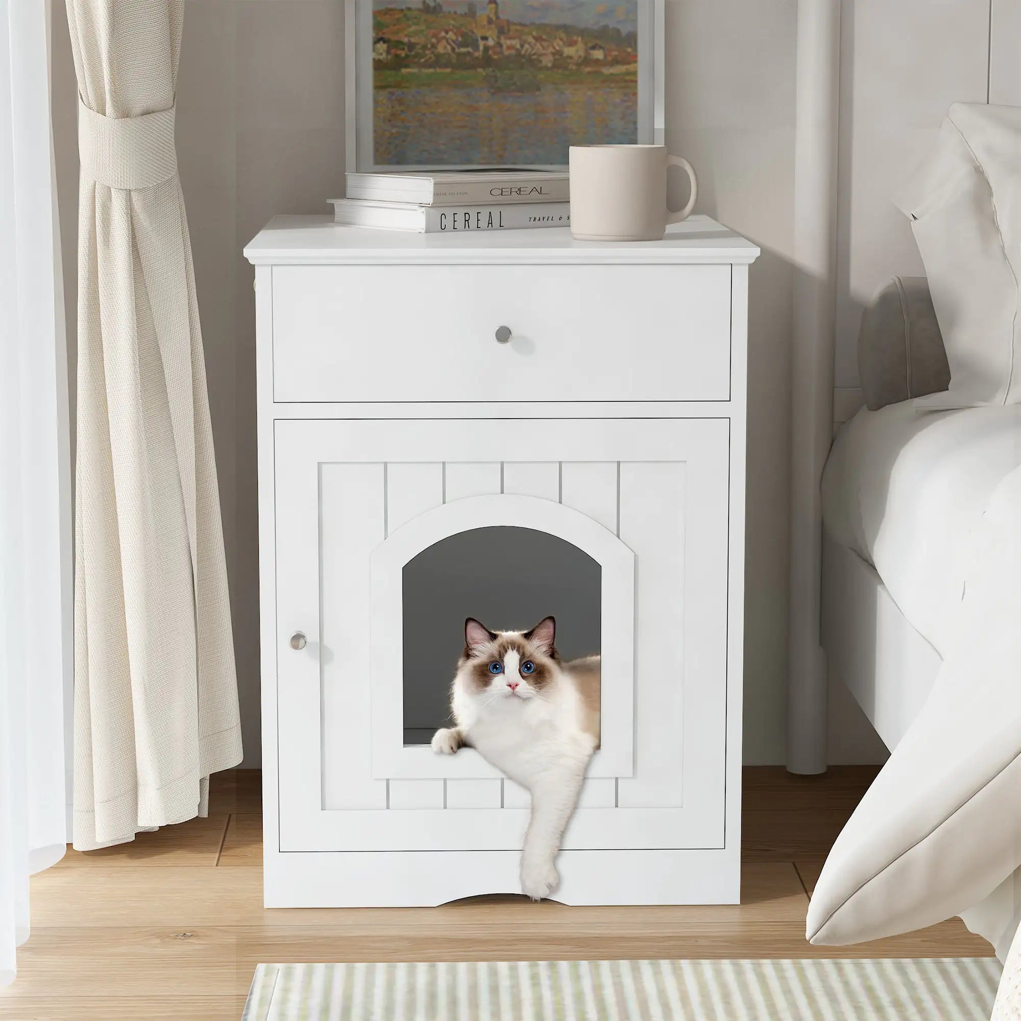 Wooden Pet House Cat Litter Box Enclosure