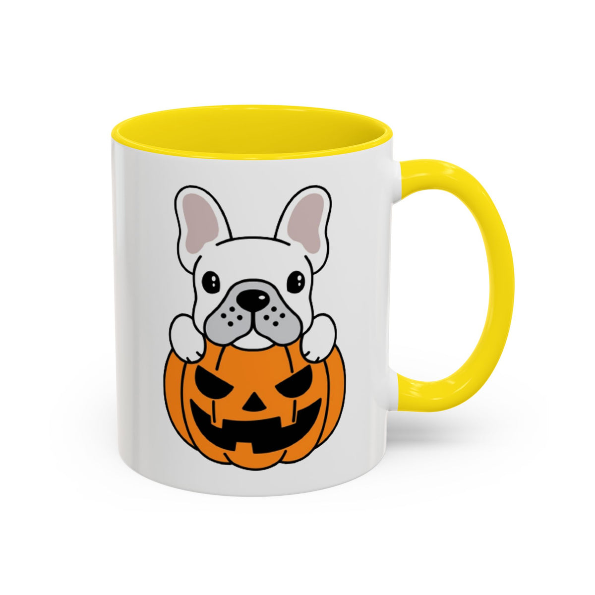 French Bulldog Halloween Coffee Mug – Cute Pup Peeking from Jack-o'-Lantern Accent Mug (11/15oz)