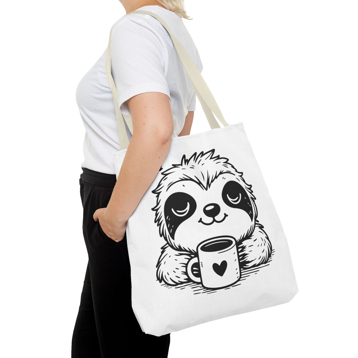 Sloth Coffee Tote Bag — Cute Relaxed Sloth Holding Mug