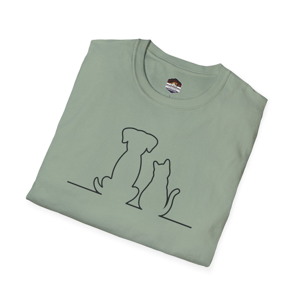 Dog and Cat Line Art T‑Shirt — Minimal Pet Silhouette Tee