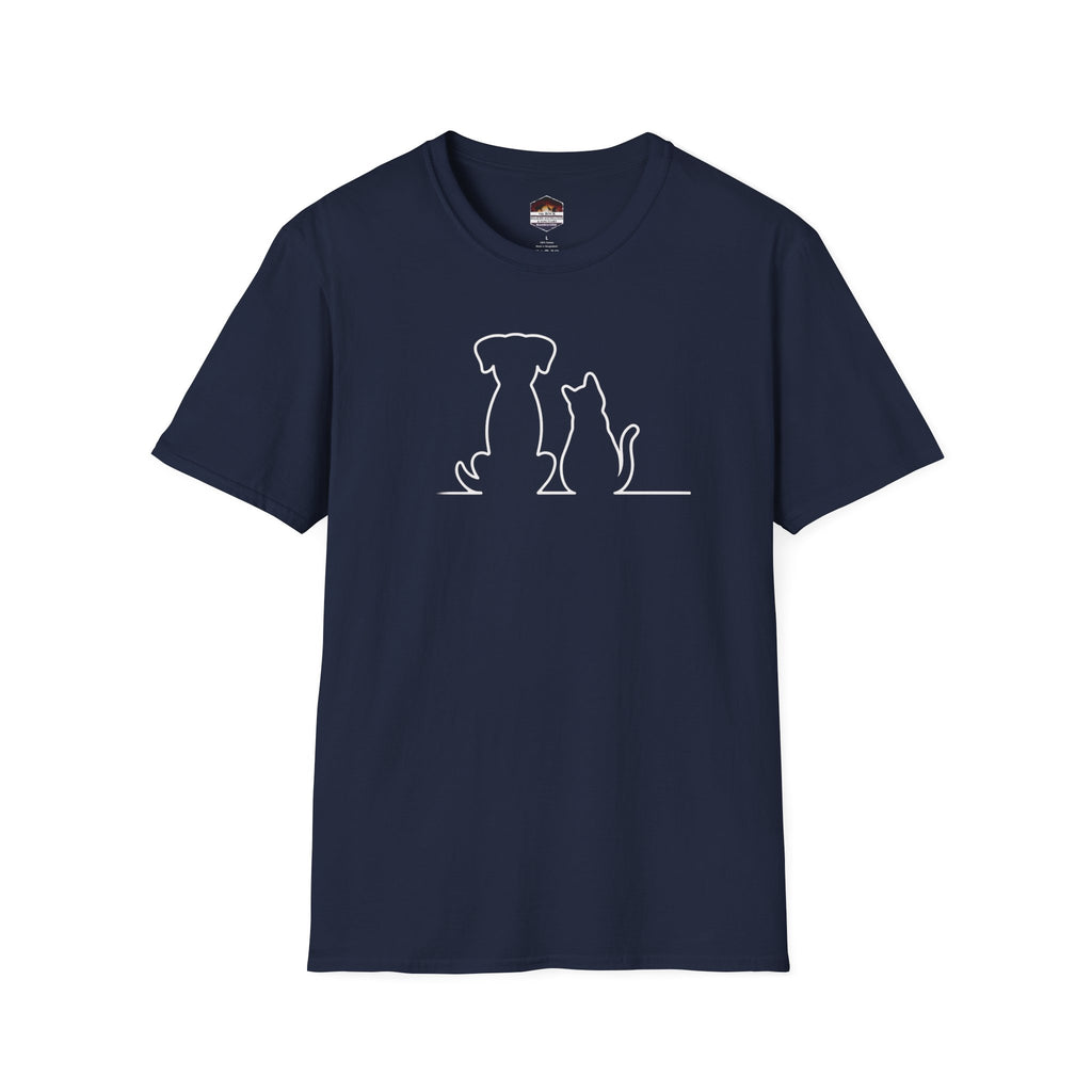 Dog and Cat Line Art T‑Shirt — Minimal Pet Silhouette Tee