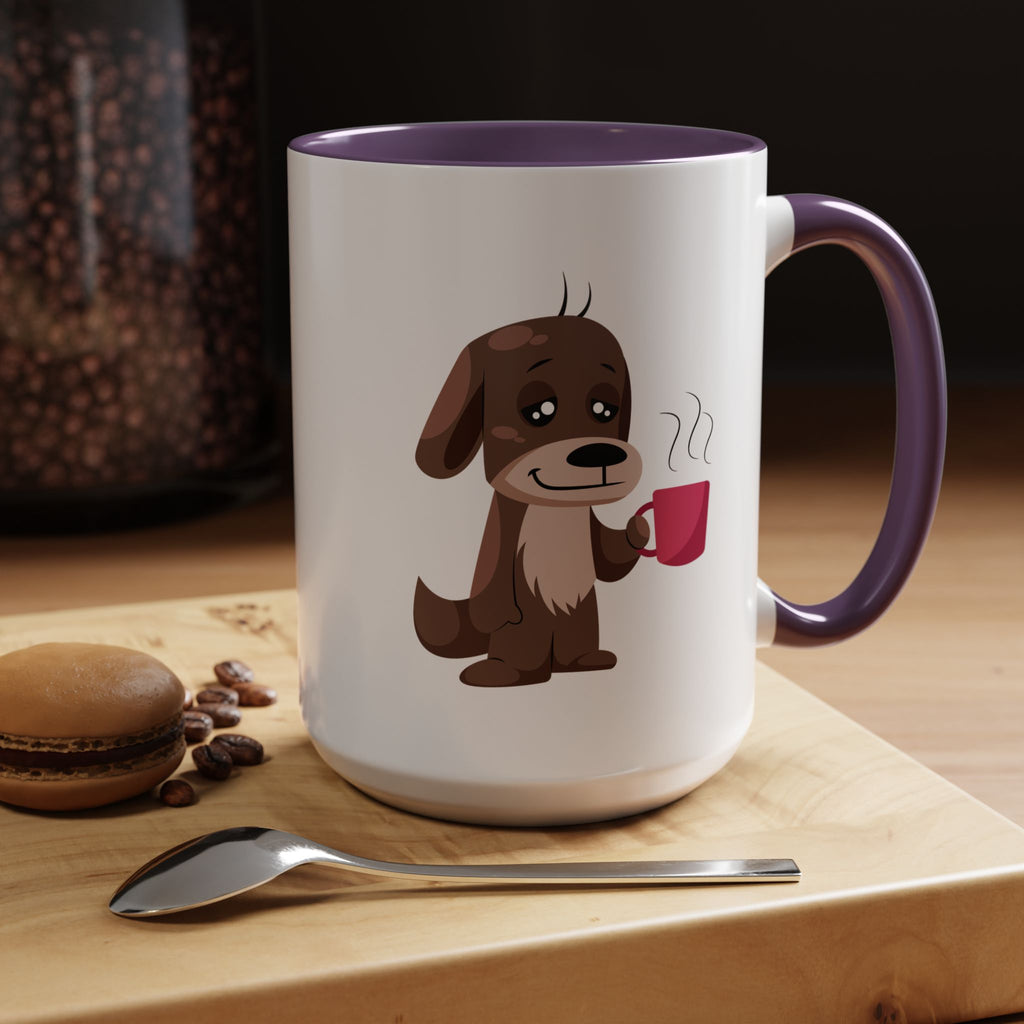 Cute Coffee Dog Mug — Adorable Puppy Holding Coffee Accent Mug (11/15 oz)