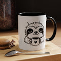 Cute Sloth Coffee Mug (Accent, 11/15oz) — Adorable Cartoon Sloth Holding Coffee Cup