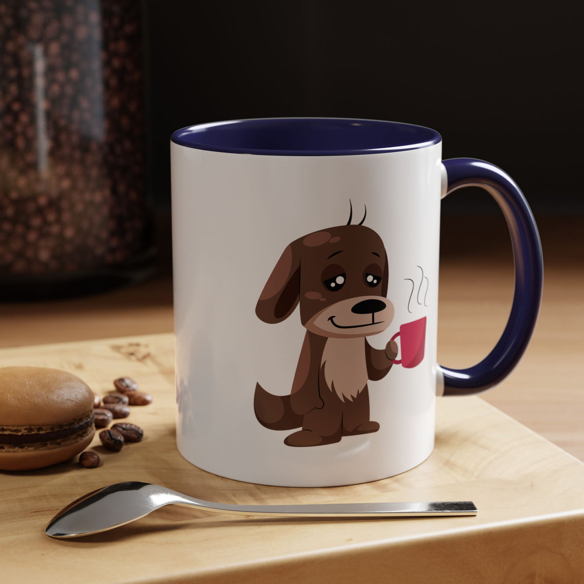 Cute Coffee Dog Mug — Adorable Puppy Holding Coffee Accent Mug (11/15 oz)
