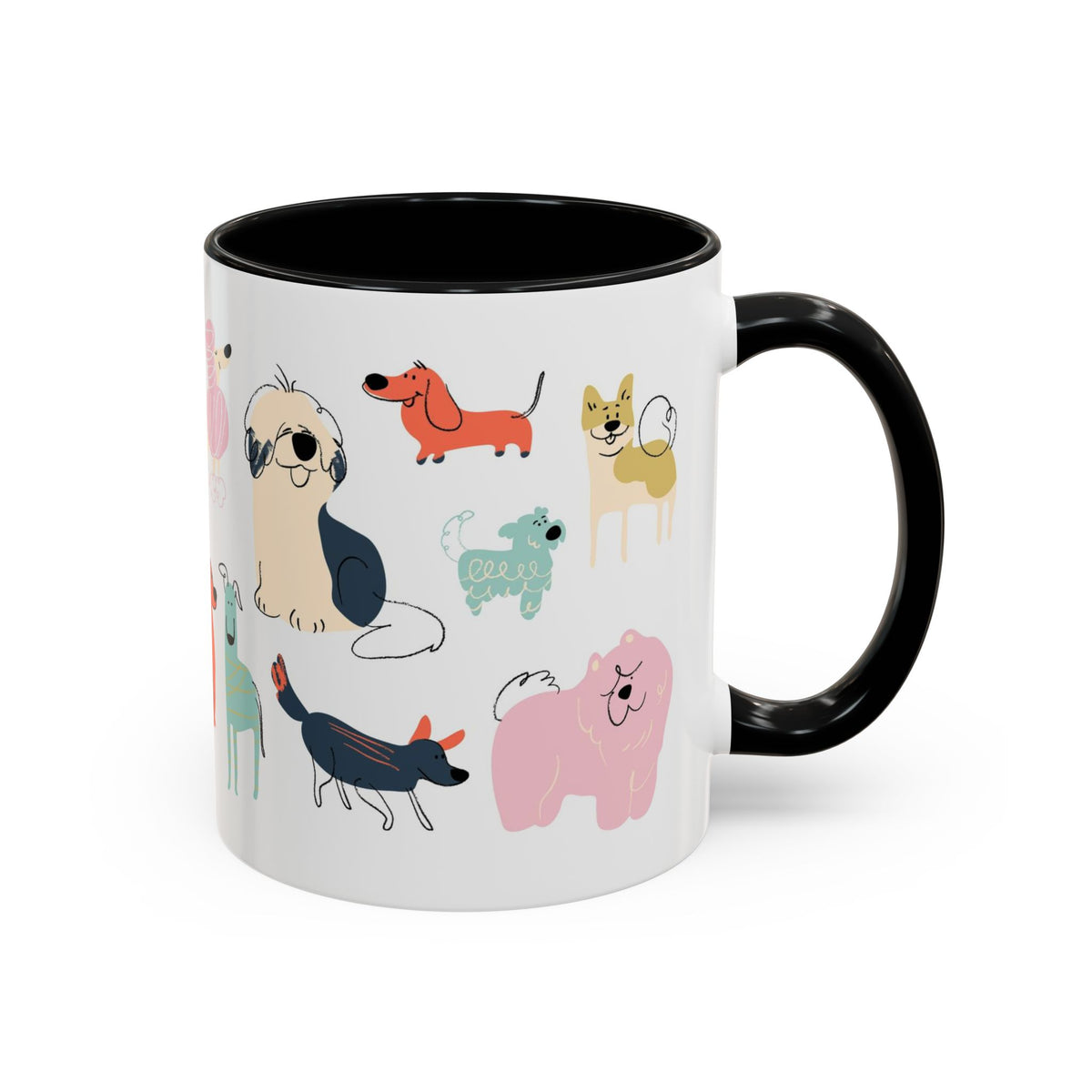 Dog Pattern Accent Coffee Mug — Cute Colorful Dog Breed Illustration (11/15 oz)