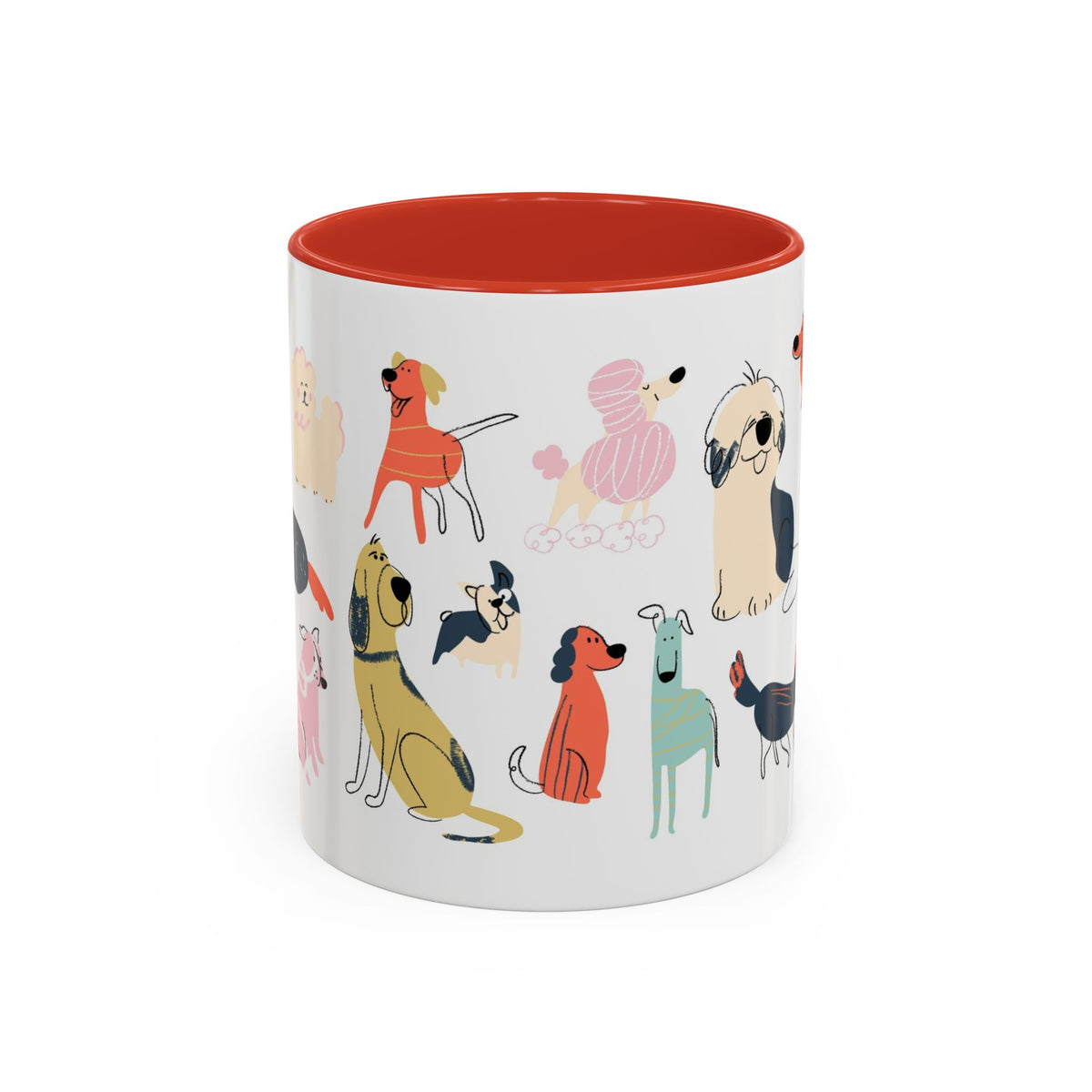 Dog Pattern Accent Coffee Mug — Cute Colorful Dog Breed Illustration (11/15 oz)