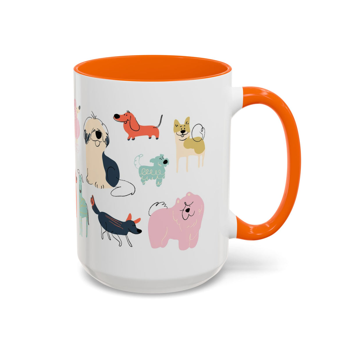 Dog Pattern Accent Coffee Mug — Cute Colorful Dog Breed Illustration (11/15 oz)