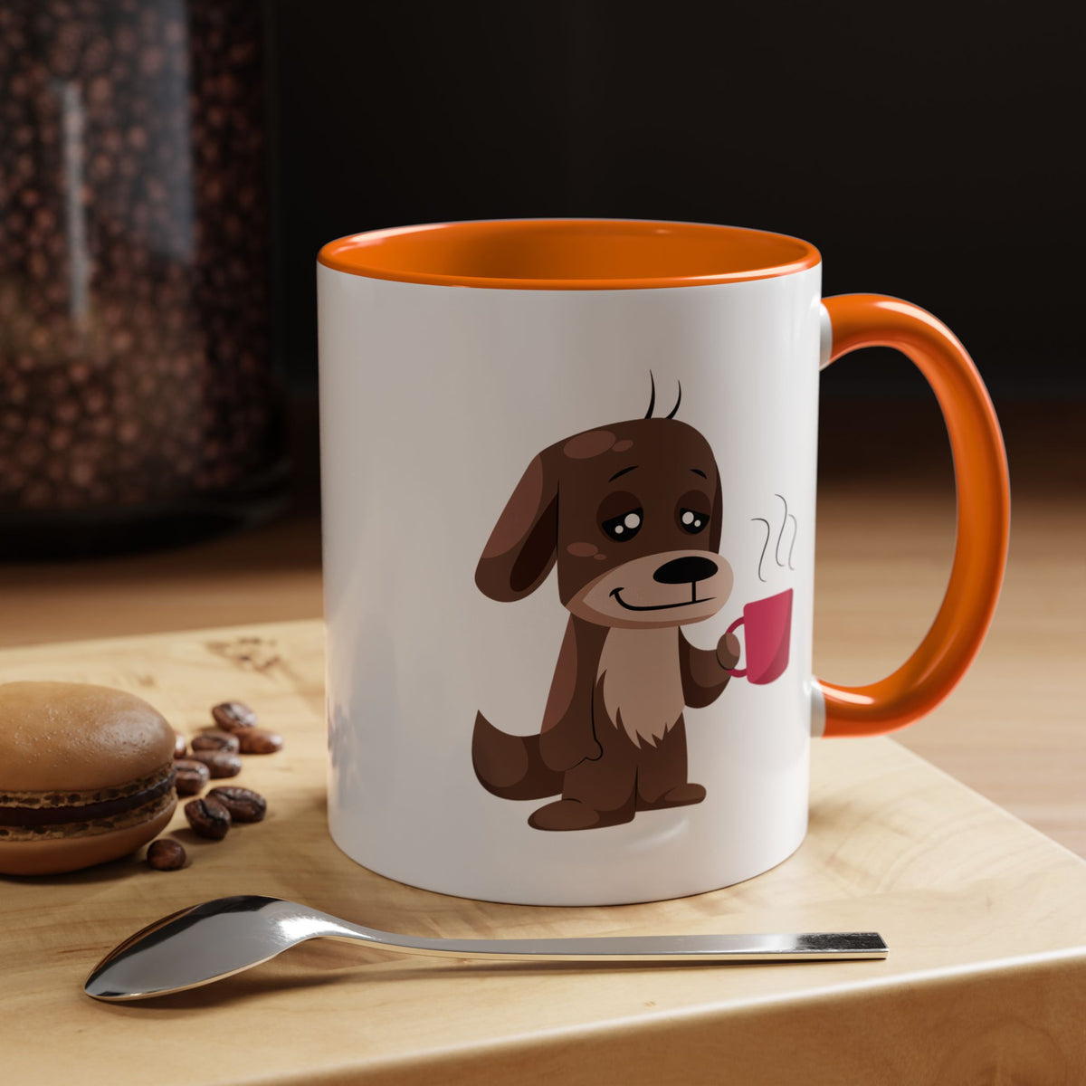 Cute Coffee Dog Mug — Adorable Puppy Holding Coffee Accent Mug (11/15 oz)