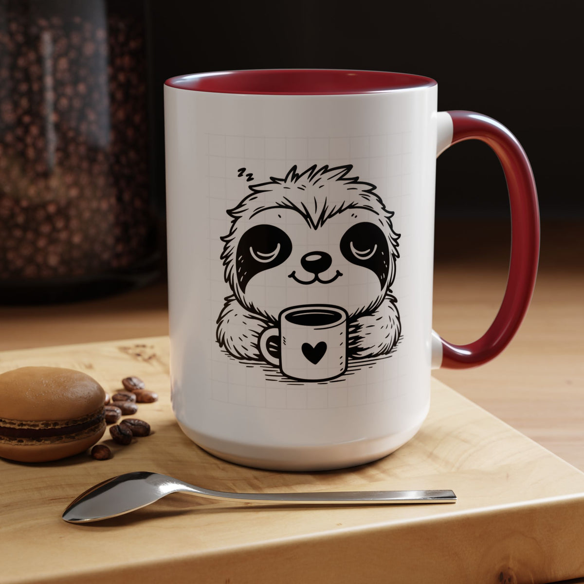 Cute Sloth Coffee Mug (Accent, 11/15oz) — Adorable Cartoon Sloth Holding Coffee Cup