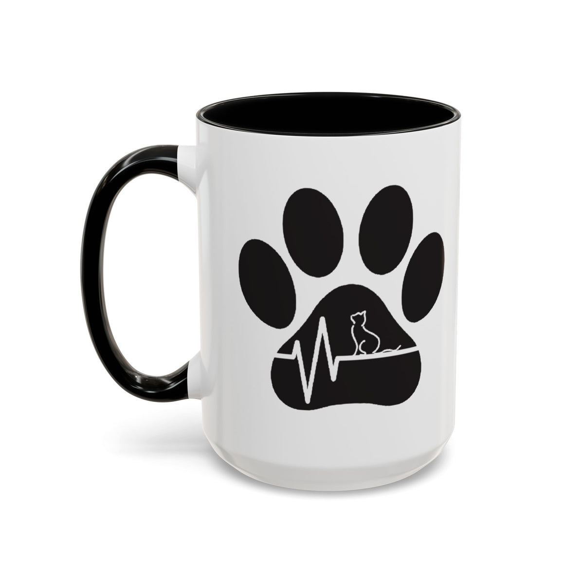 Cat Paw Heartbeat Coffee Mug — Pet Lover Accent Mug (11/15oz)