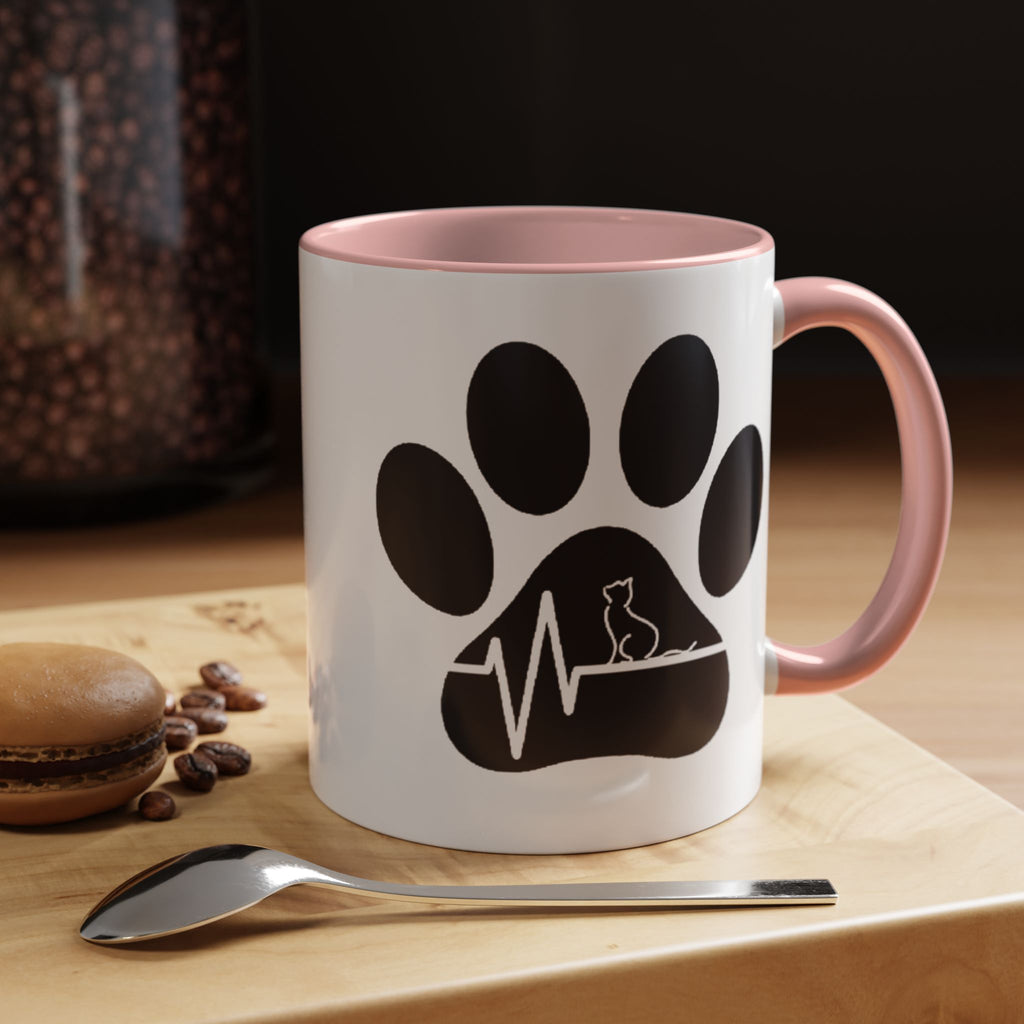 Cat Paw Heartbeat Coffee Mug — Pet Lover Accent Mug (11/15oz)