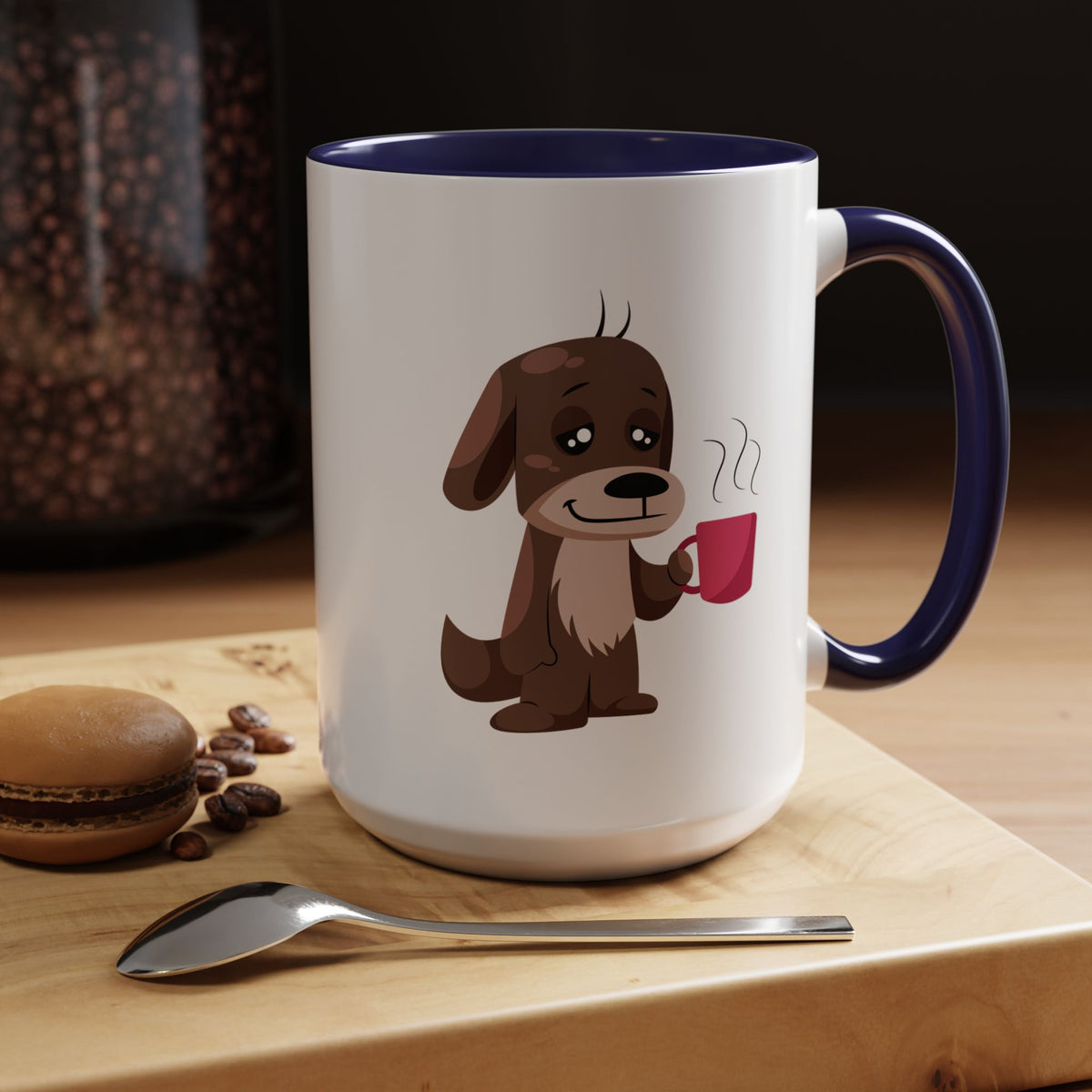 Cute Coffee Dog Mug — Adorable Puppy Holding Coffee Accent Mug (11/15 oz)
