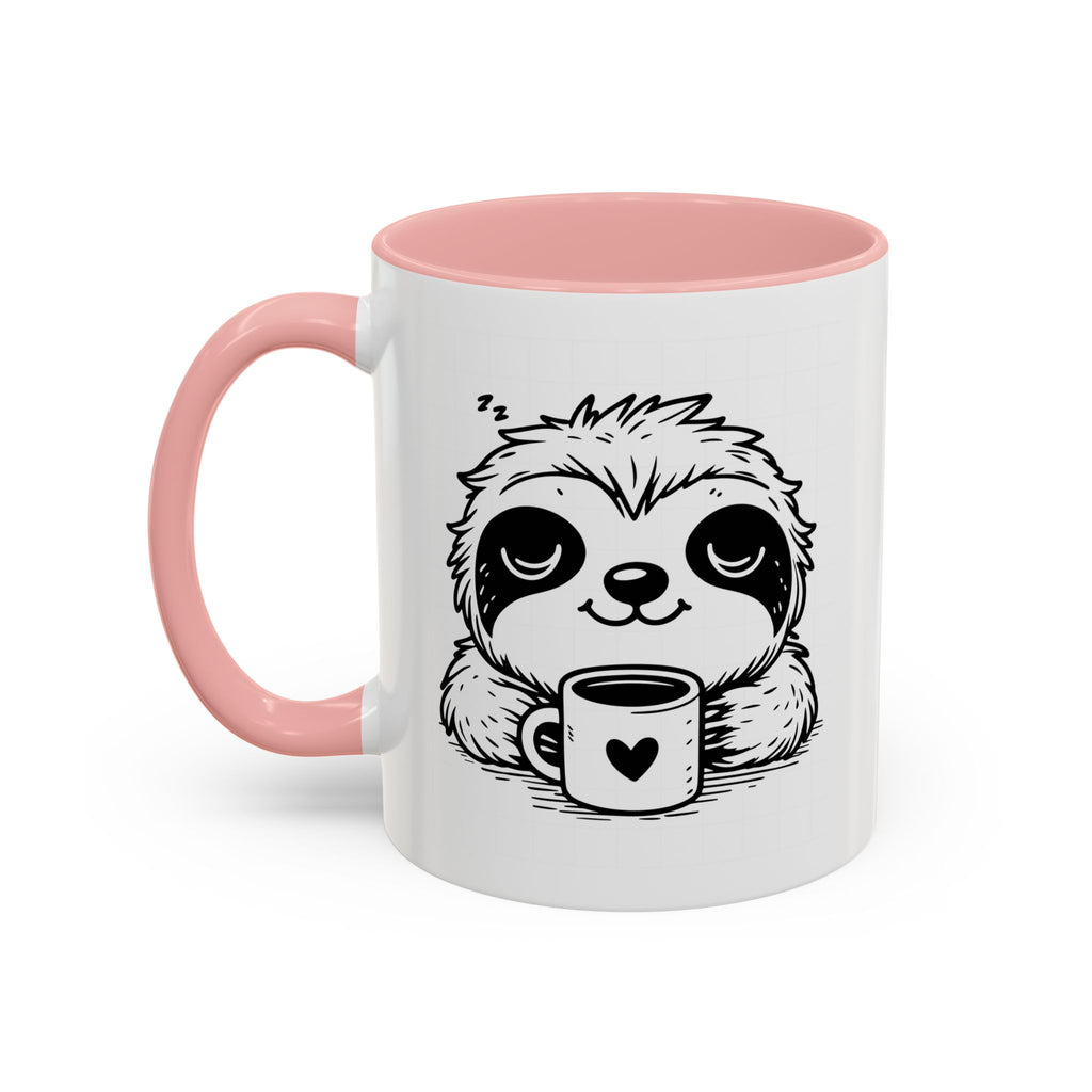 Cute Sloth Coffee Mug (Accent, 11/15oz) — Adorable Cartoon Sloth Holding Coffee Cup
