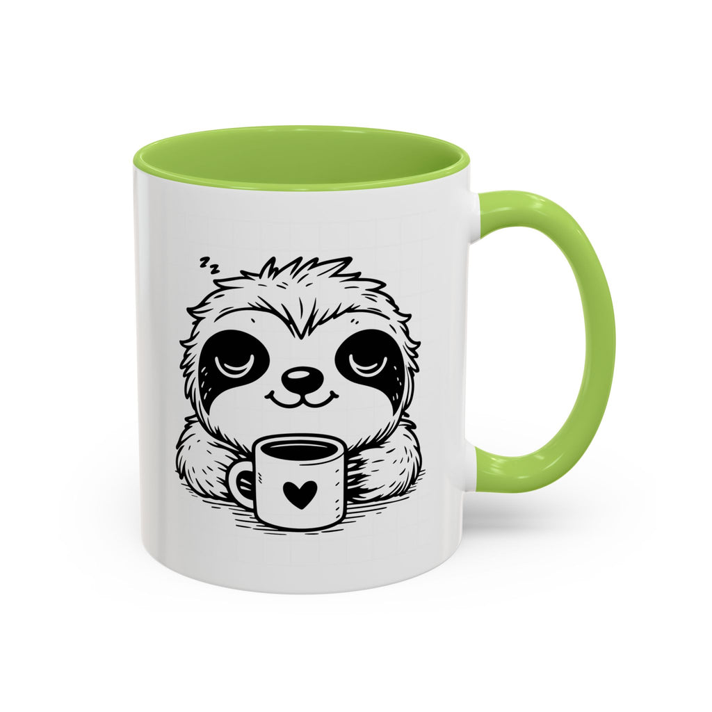 Cute Sloth Coffee Mug (Accent, 11/15oz) — Adorable Cartoon Sloth Holding Coffee Cup