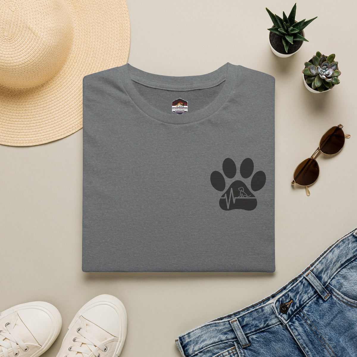 T-Shirt — Paw & Heartbeat EKG Design (Pet Lover Tee)