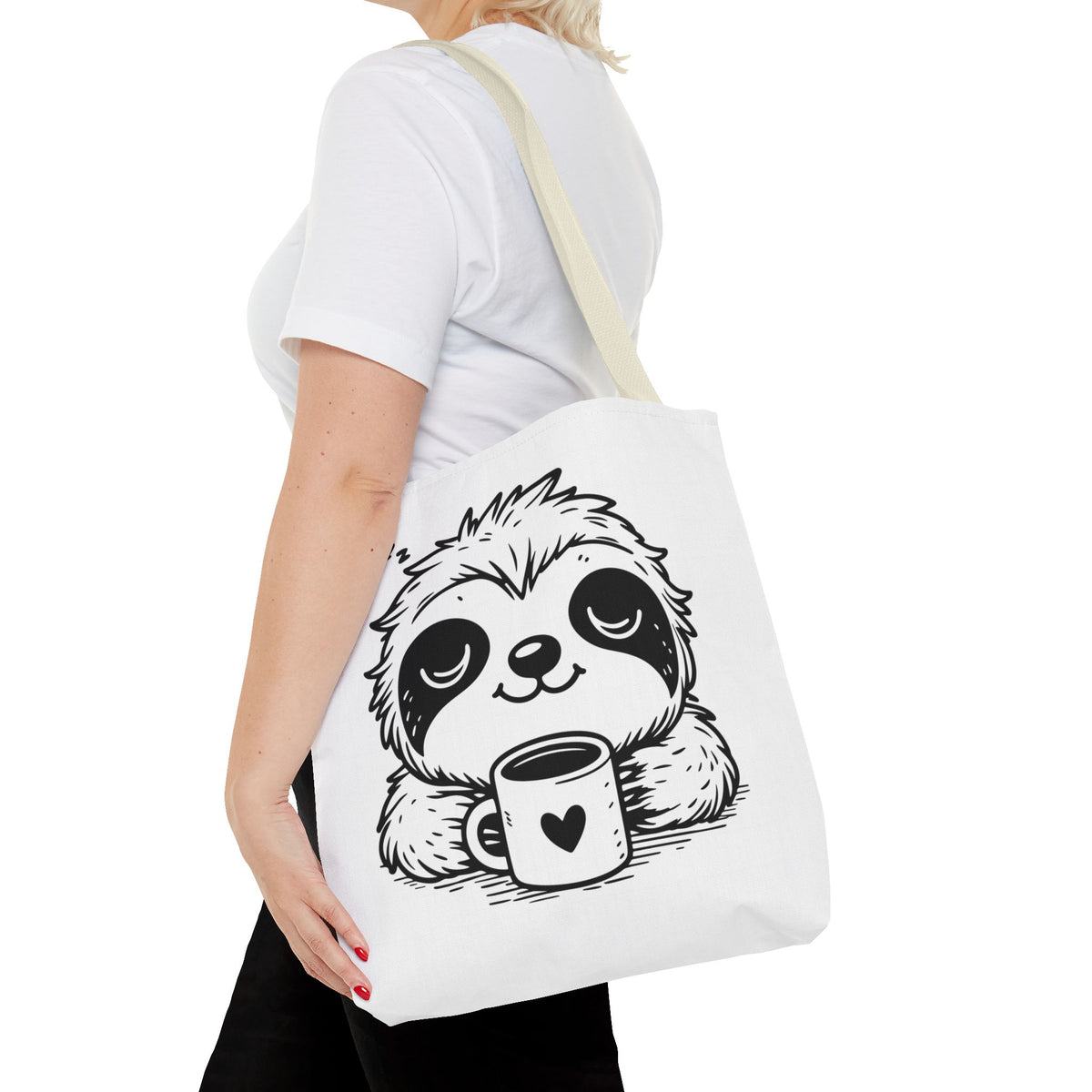 Sloth Coffee Tote Bag — Cute Relaxed Sloth Holding Mug