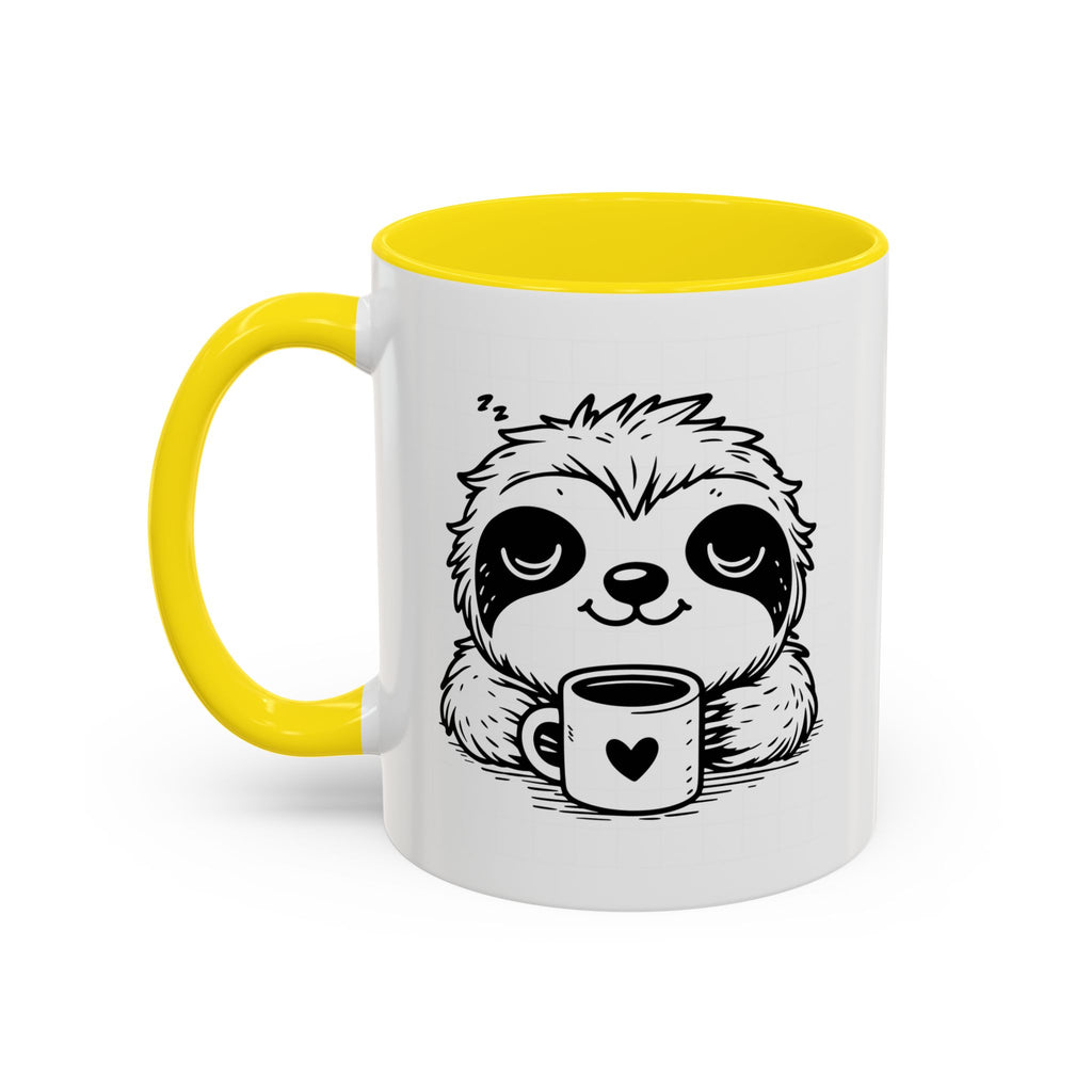 Cute Sloth Coffee Mug (Accent, 11/15oz) — Adorable Cartoon Sloth Holding Coffee Cup