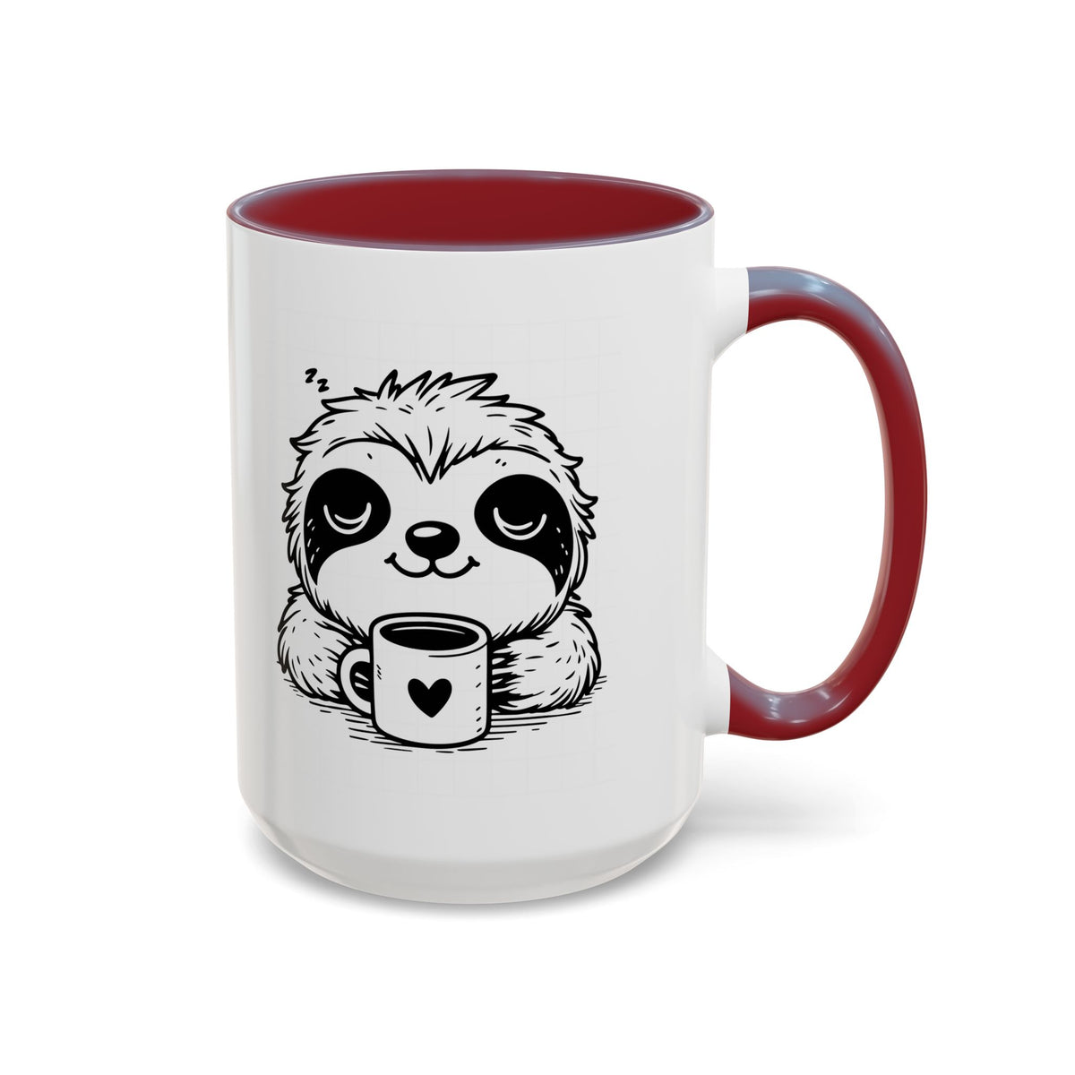 Cute Sloth Coffee Mug (Accent, 11/15oz) — Adorable Cartoon Sloth Holding Coffee Cup