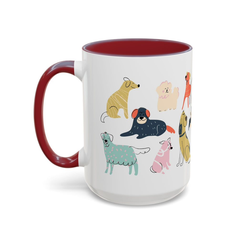 Dog Pattern Accent Coffee Mug — Cute Colorful Dog Breed Illustration (11/15 oz)