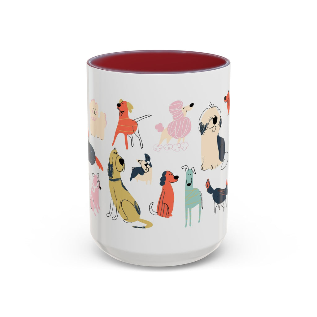 Dog Pattern Accent Coffee Mug — Cute Colorful Dog Breed Illustration (11/15 oz)