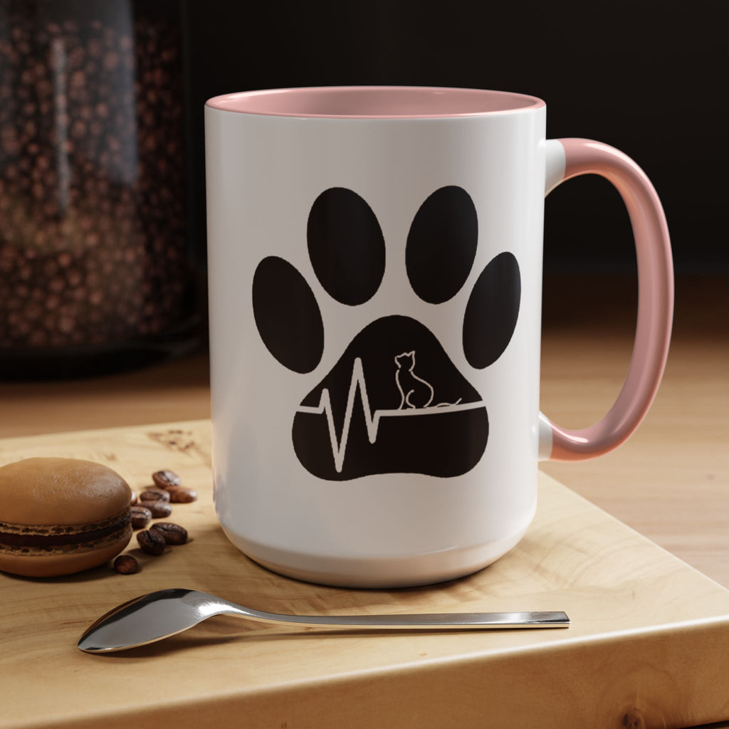 Cat Paw Heartbeat Coffee Mug — Pet Lover Accent Mug (11/15oz)