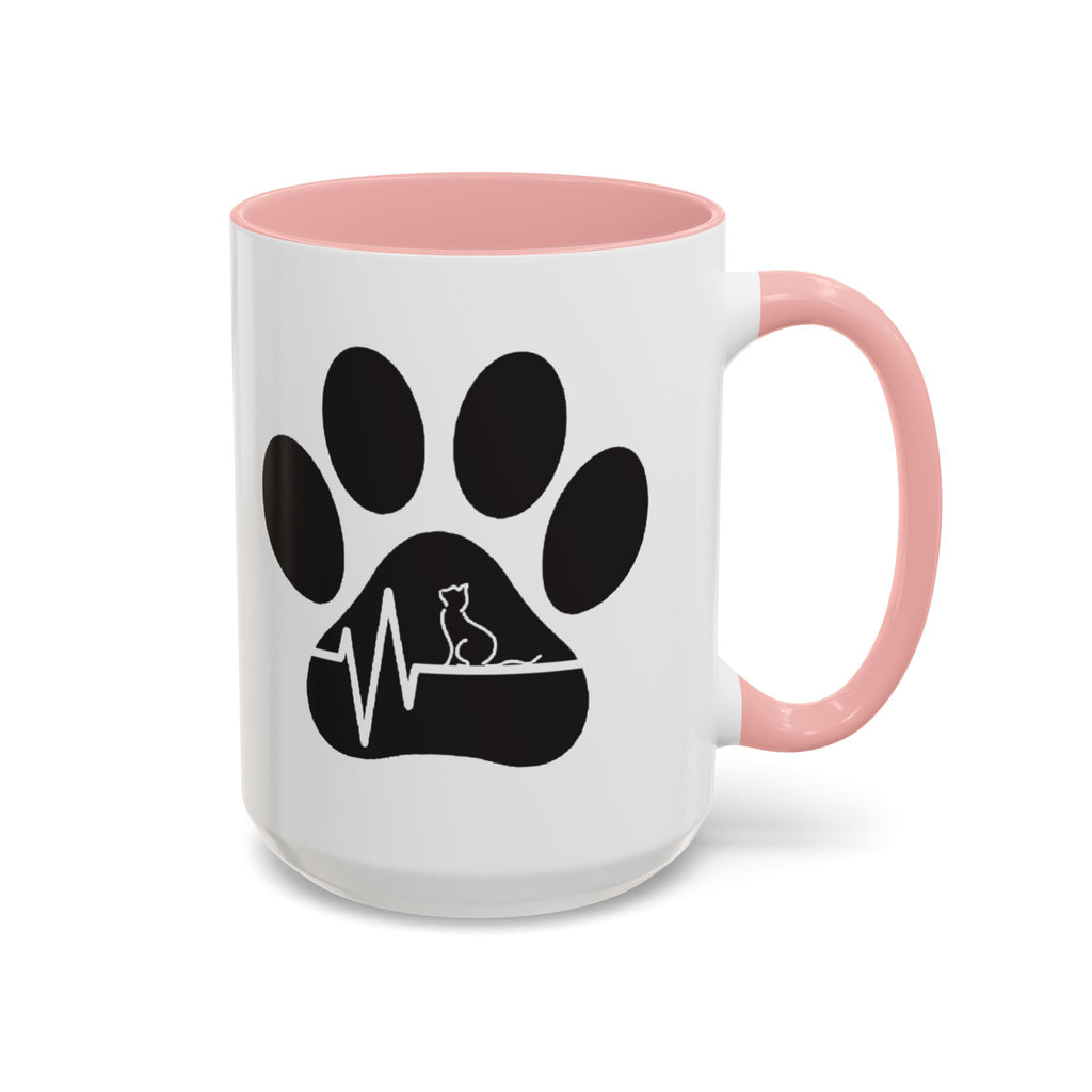 Cat Paw Heartbeat Coffee Mug — Pet Lover Accent Mug (11/15oz)