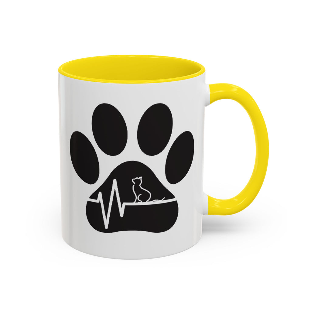 Cat Paw Heartbeat Coffee Mug — Pet Lover Accent Mug (11/15oz)