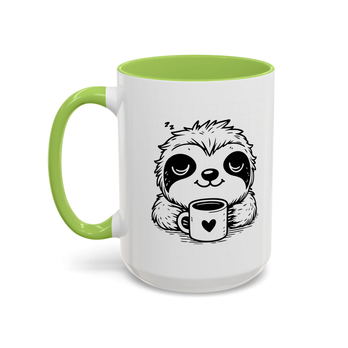Cute Sloth Coffee Mug (Accent, 11/15oz) — Adorable Cartoon Sloth Holding Coffee Cup