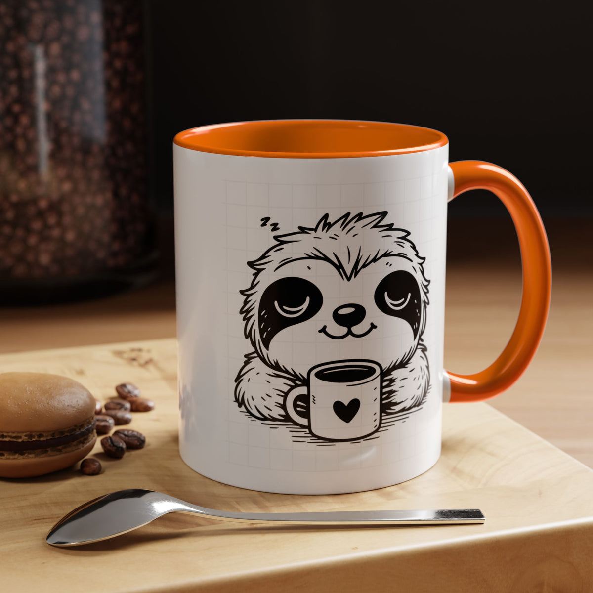 Cute Sloth Coffee Mug (Accent, 11/15oz) — Adorable Cartoon Sloth Holding Coffee Cup