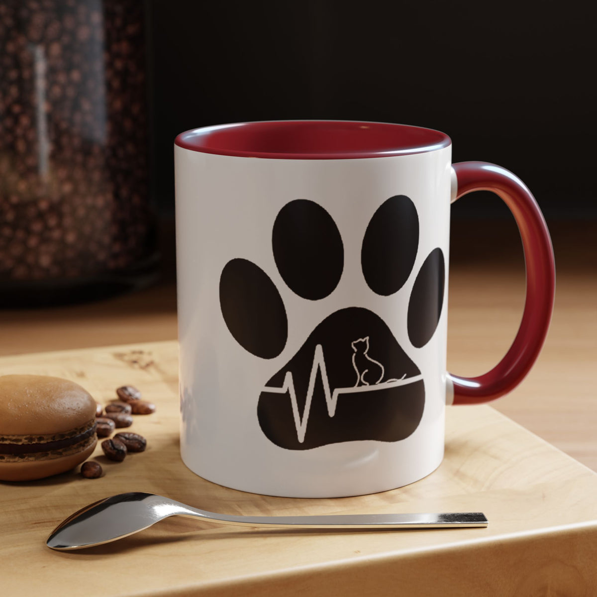 Cat Paw Heartbeat Coffee Mug — Pet Lover Accent Mug (11/15oz)