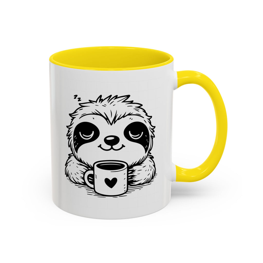 Cute Sloth Coffee Mug (Accent, 11/15oz) — Adorable Cartoon Sloth Holding Coffee Cup