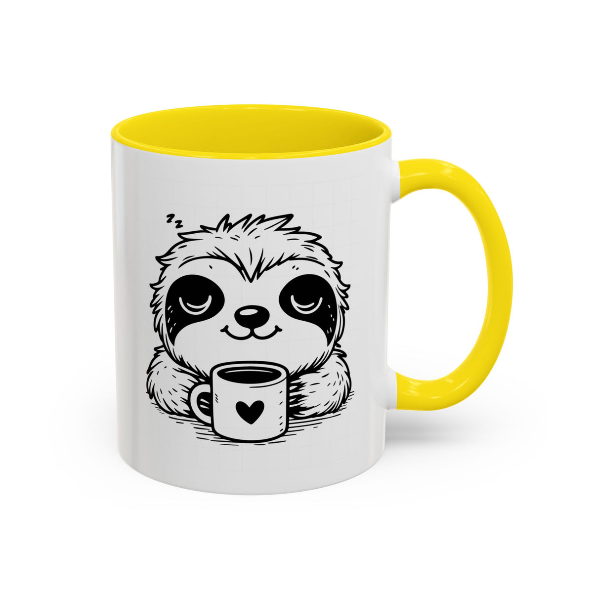 Cute Sloth Coffee Mug (Accent, 11/15oz) — Adorable Cartoon Sloth Holding Coffee Cup