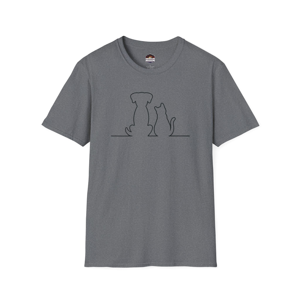 Dog and Cat Line Art T‑Shirt — Minimal Pet Silhouette Tee