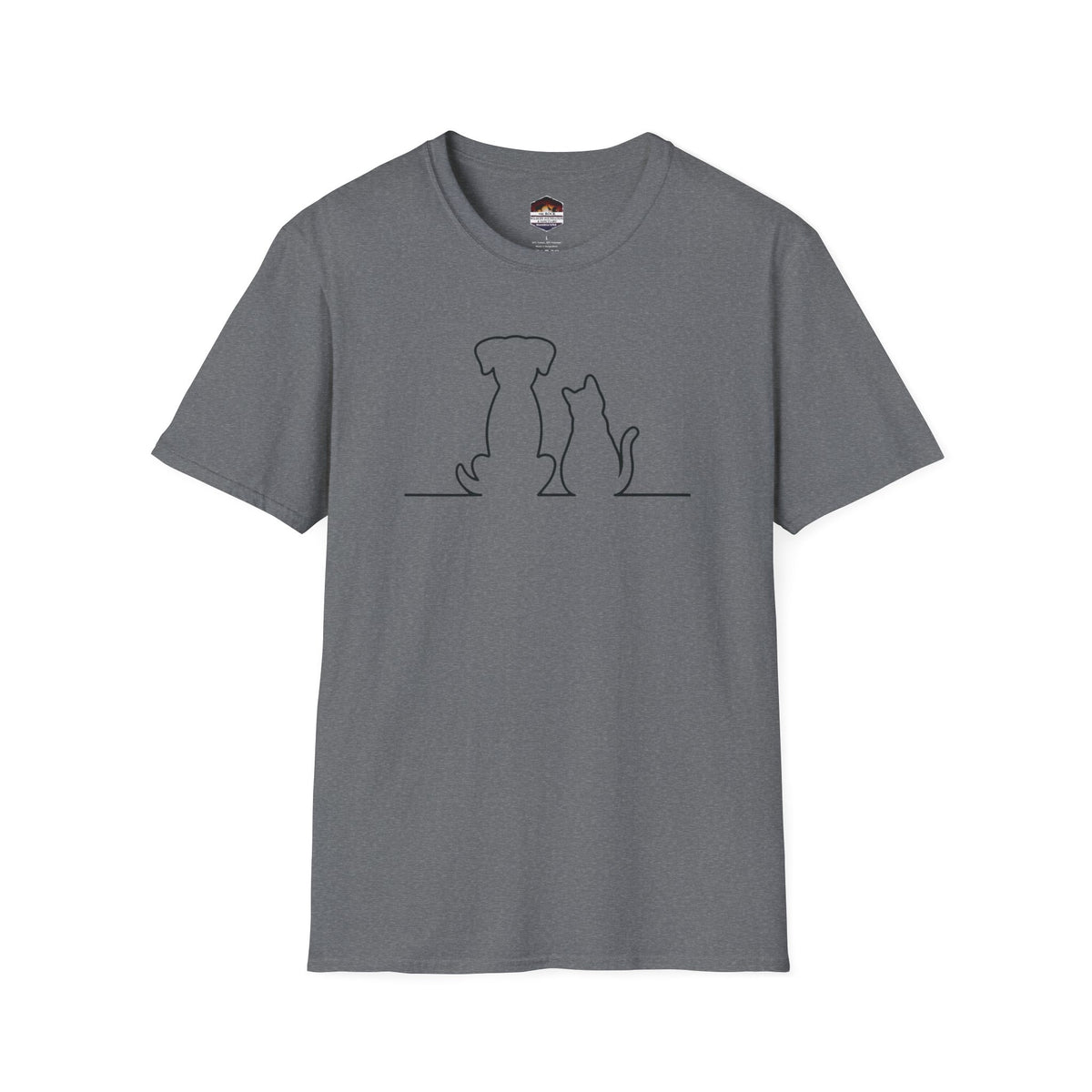Dog and Cat Line Art T‑Shirt — Minimal Pet Silhouette Tee