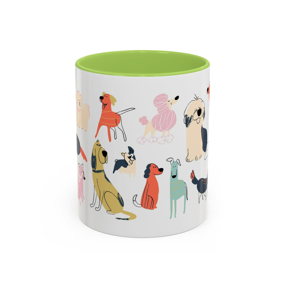 Dog Pattern Accent Coffee Mug — Cute Colorful Dog Breed Illustration (11/15 oz)