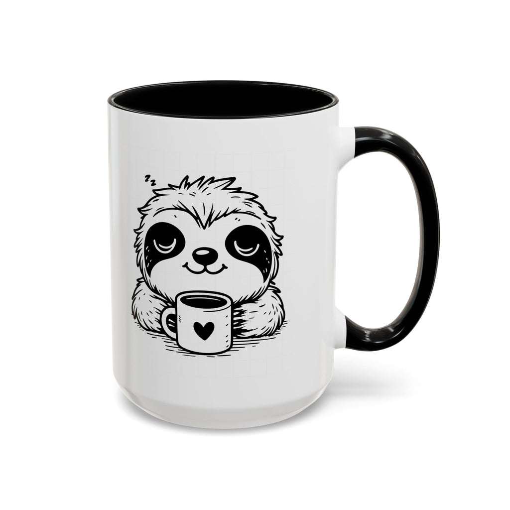 Cute Sloth Coffee Mug (Accent, 11/15oz) — Adorable Cartoon Sloth Holding Coffee Cup