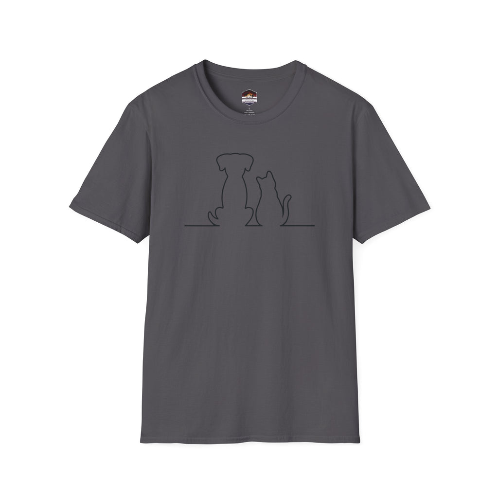 Dog and Cat Line Art T‑Shirt — Minimal Pet Silhouette Tee