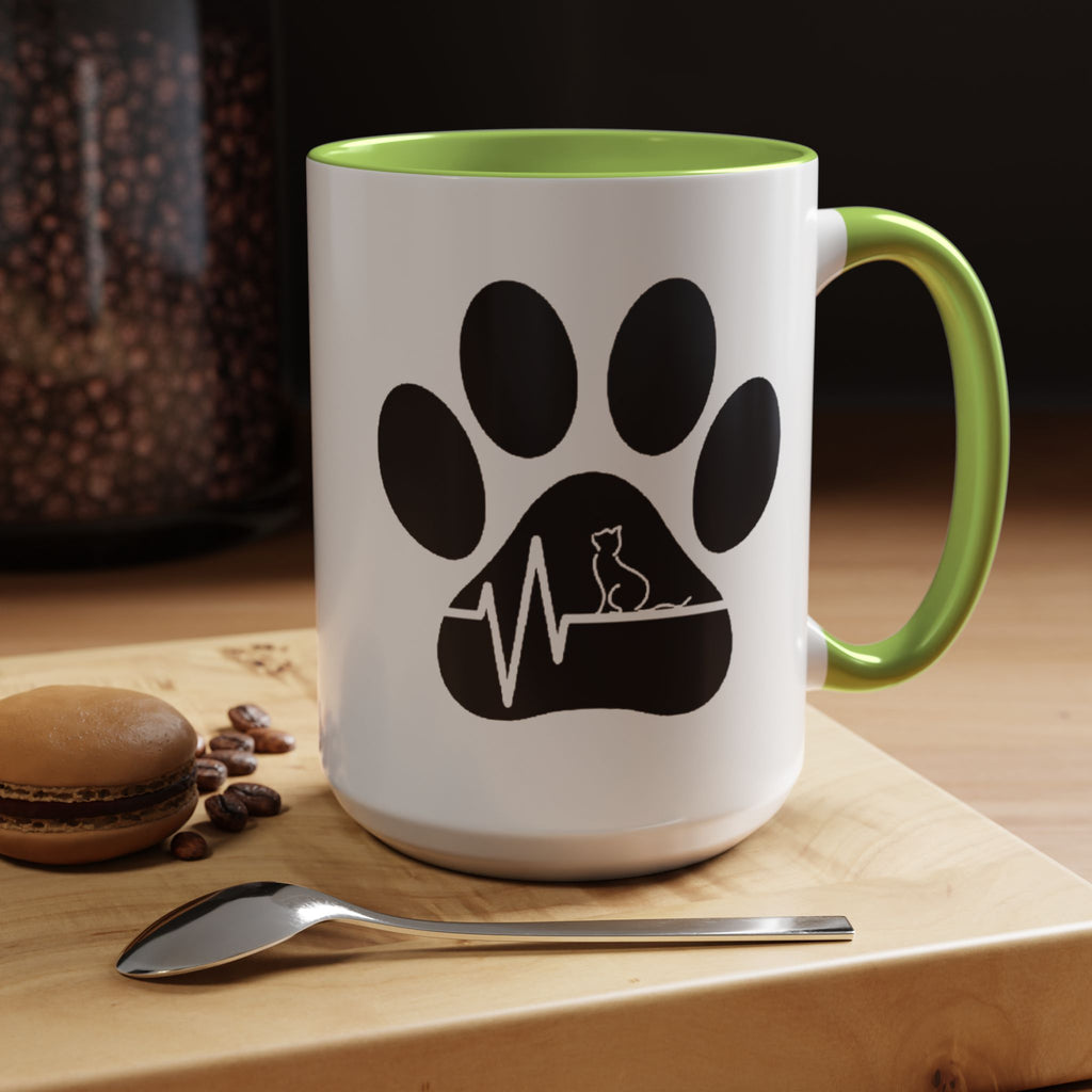 Cat Paw Heartbeat Coffee Mug — Pet Lover Accent Mug (11/15oz)