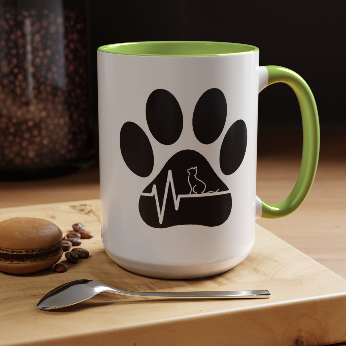 Cat Paw Heartbeat Coffee Mug — Pet Lover Accent Mug (11/15oz)