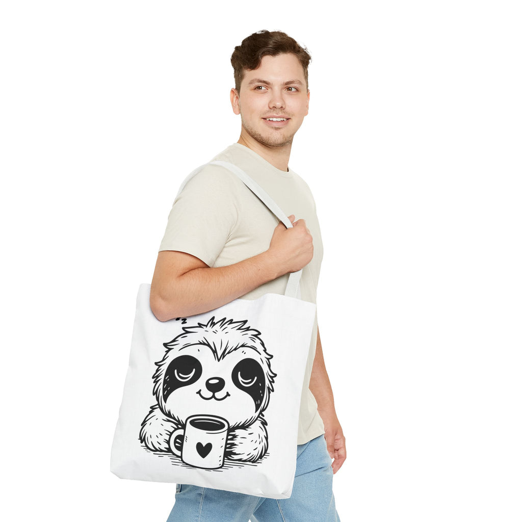 Sloth Coffee Tote Bag — Cute Relaxed Sloth Holding Mug