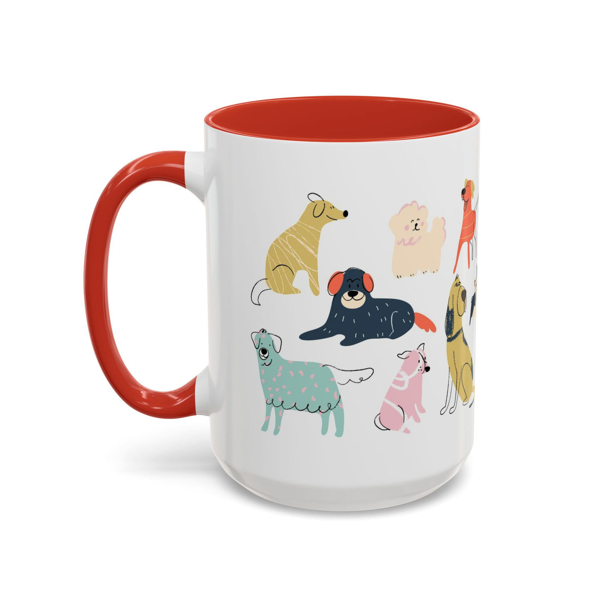 Dog Pattern Accent Coffee Mug — Cute Colorful Dog Breed Illustration (11/15 oz)