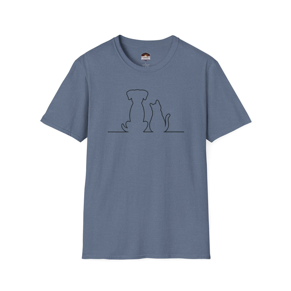 Dog and Cat Line Art T‑Shirt — Minimal Pet Silhouette Tee