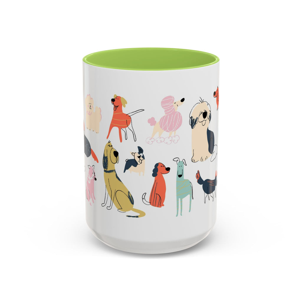 Dog Pattern Accent Coffee Mug — Cute Colorful Dog Breed Illustration (11/15 oz)
