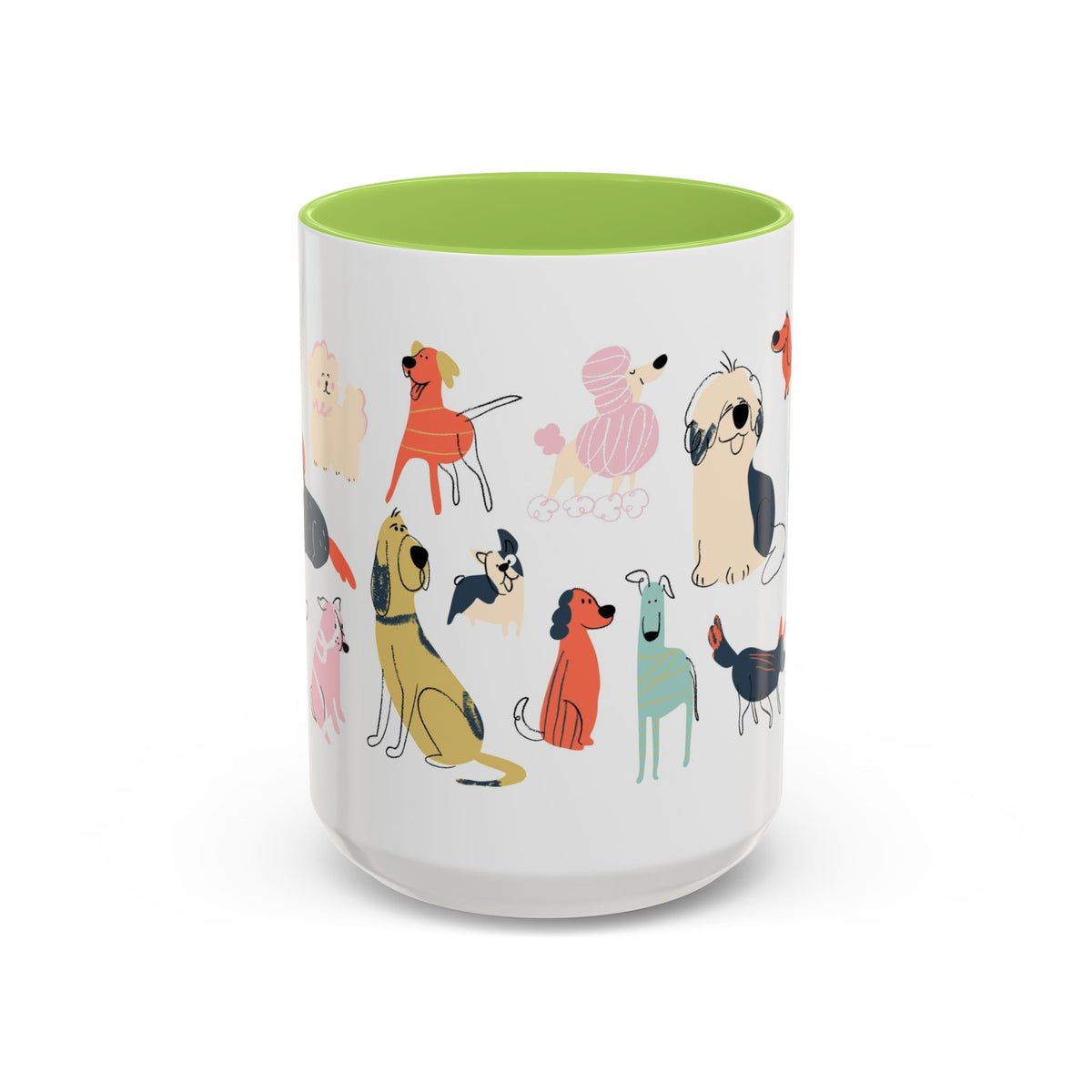 Dog Pattern Accent Coffee Mug — Cute Colorful Dog Breed Illustration (11/15 oz)